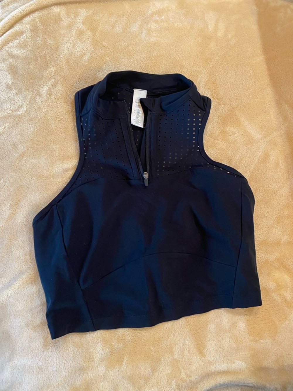 Women's Navy Sleeveless Zip-Up Crop Top